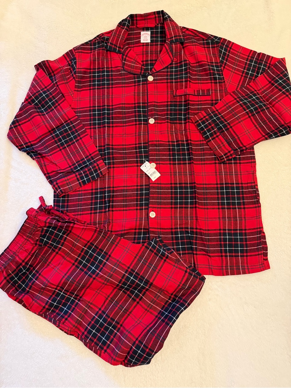 Brooks Brothers Men L Pajama Set Red Black Plaid Tartan Cotton Flannel NWT